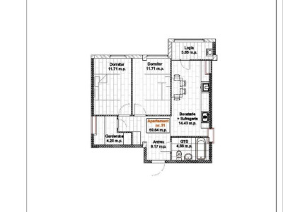 Apartament cu 2 camere, 59 m2, direct de la dezvoltator! 