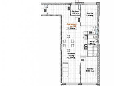 Penthouse, 2 dormitoare+ living, 73 m2, Hora Village