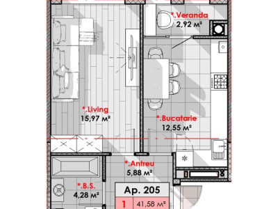 Apartament în rate! Complexul Solaris, Bloc T, 1 cameră, 42 mp.