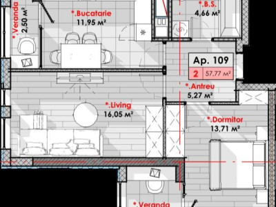Apartament cu 2 camere în complexul Smart Home, Lagmar, Riscani.